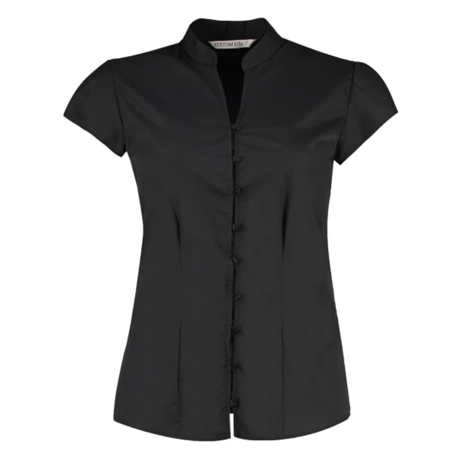 Women's continental blouse mandarin collar cap sleeve (tailored fit) Thumbnail