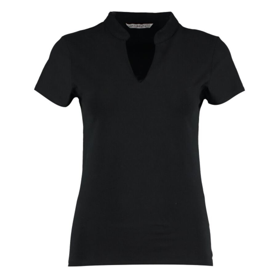 Women's corporate short-sleeved top v-neck mandarin collar (regular fit) Thumbnail